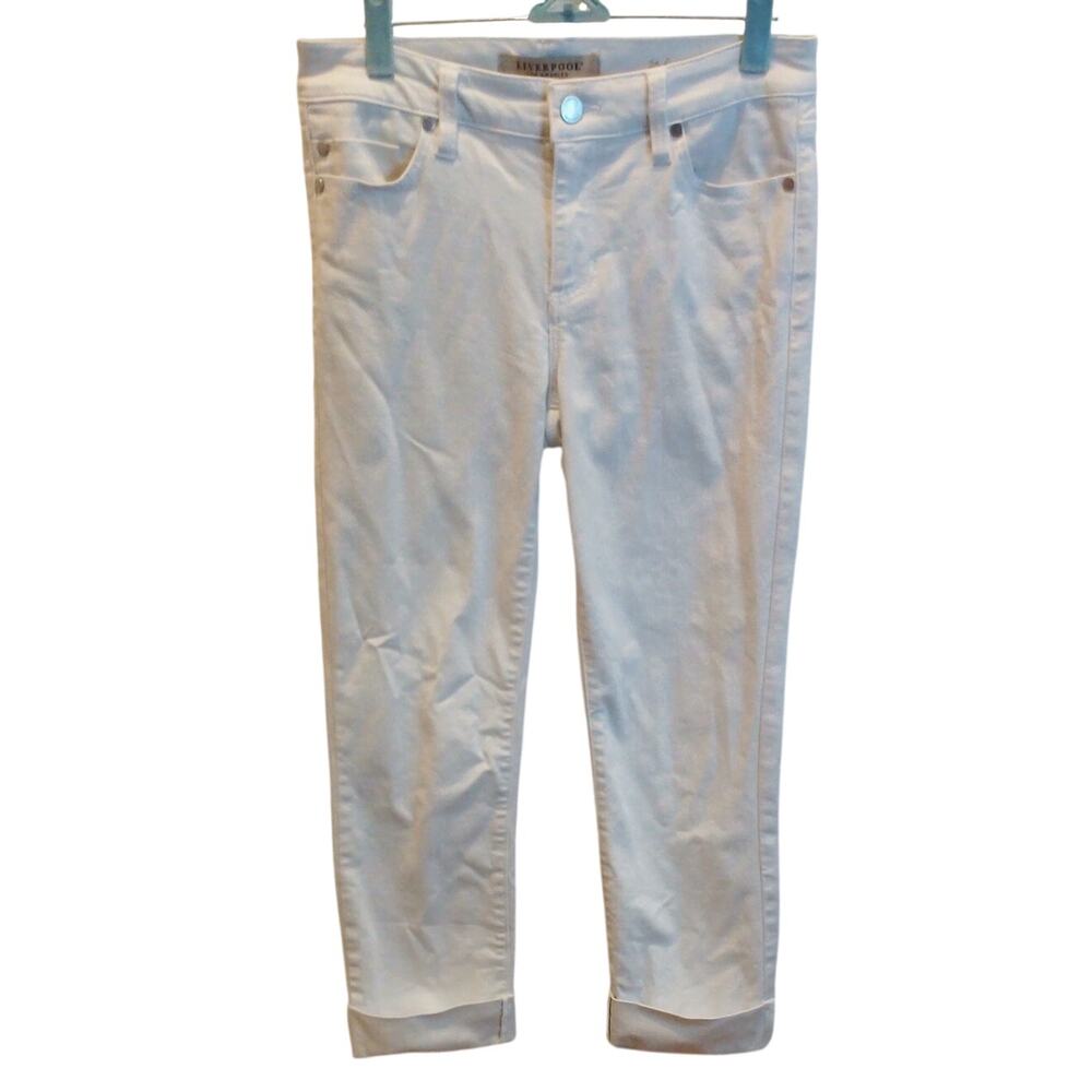Liverpool Los Angeles The Crop White Jeans Womens 26 Cuffed Stretch Denim